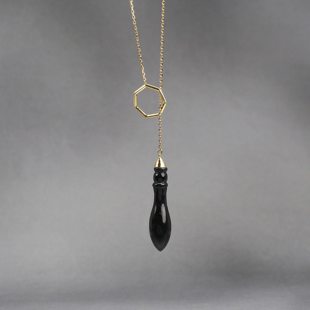 Obsidian pendulum necklace /オブシディアン.（ゴールド  