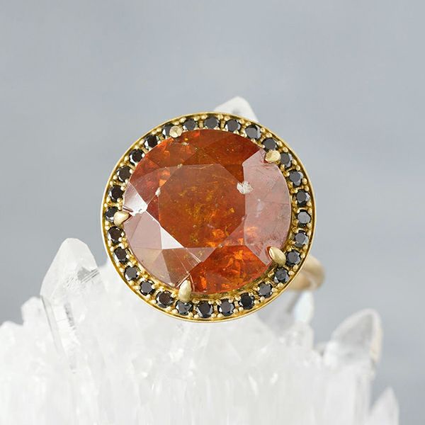 Orange sphalerite × Black diamond halo ring 15.26 /オレンジ