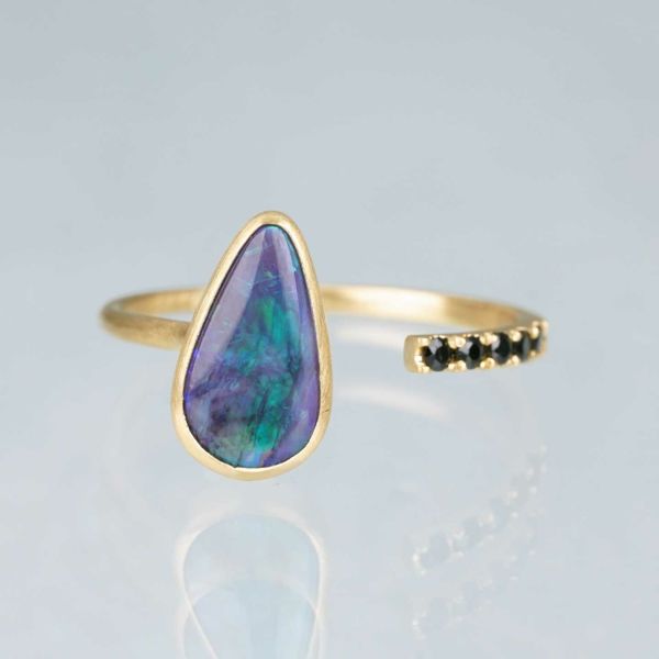 Black opal × Black spinel open ring 1.05 /ブラックオパール