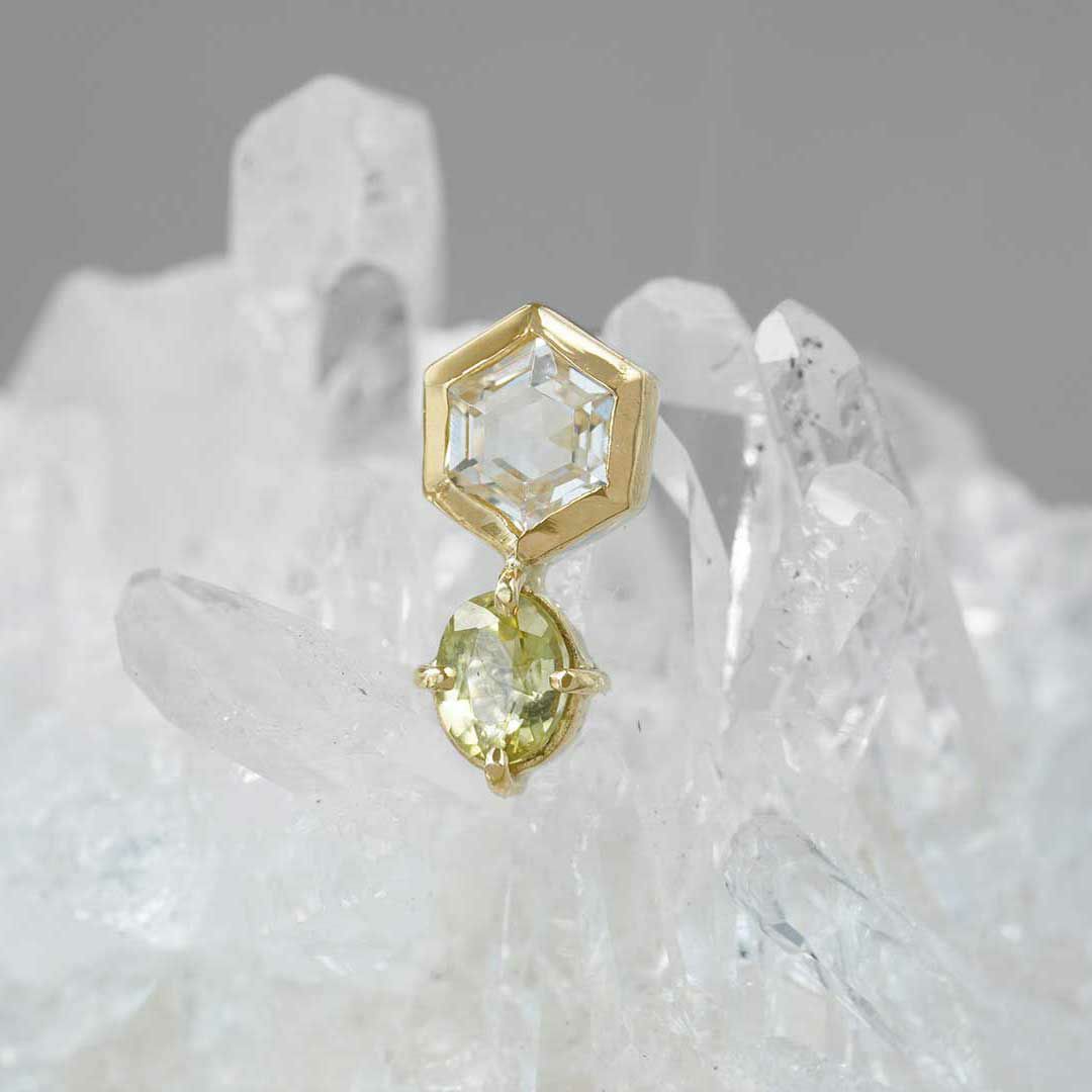 Phenakite × Pallasitic peridot single pierce 0.22 /フェナカイト