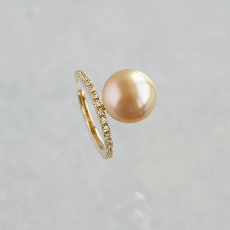 Gold pearl × Diamond ear cuff ring 8.9mm /ゴールド真珠（パール）、ダイヤモンド（クリア） |  Hariqua-パワーストーンジュエリー-